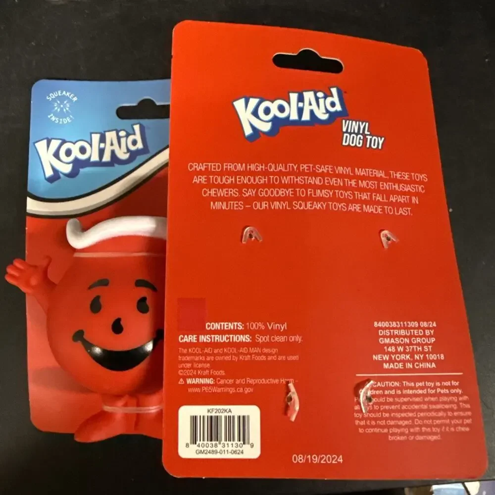 2 Kool-Aid Man Red Squeaky Vinyl Dog Toys Squeaker Plastic Chew Toy NEW